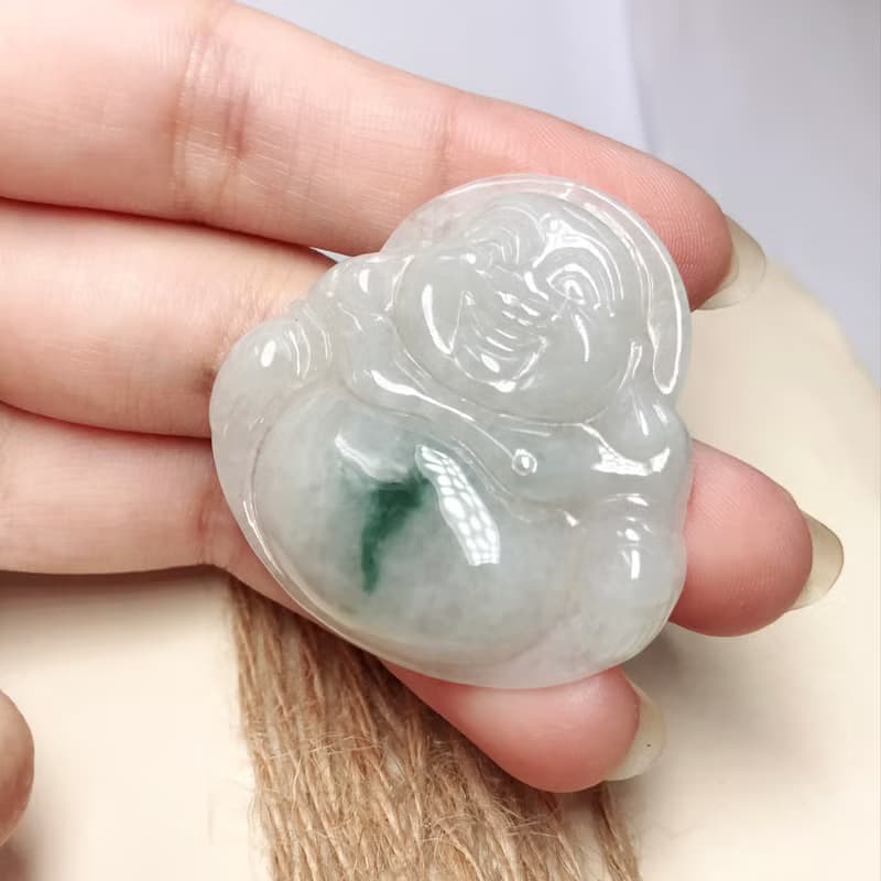 飄藍花翡翠彌勒佛 | 天然緬甸玉A貨翡翠 | 送禮