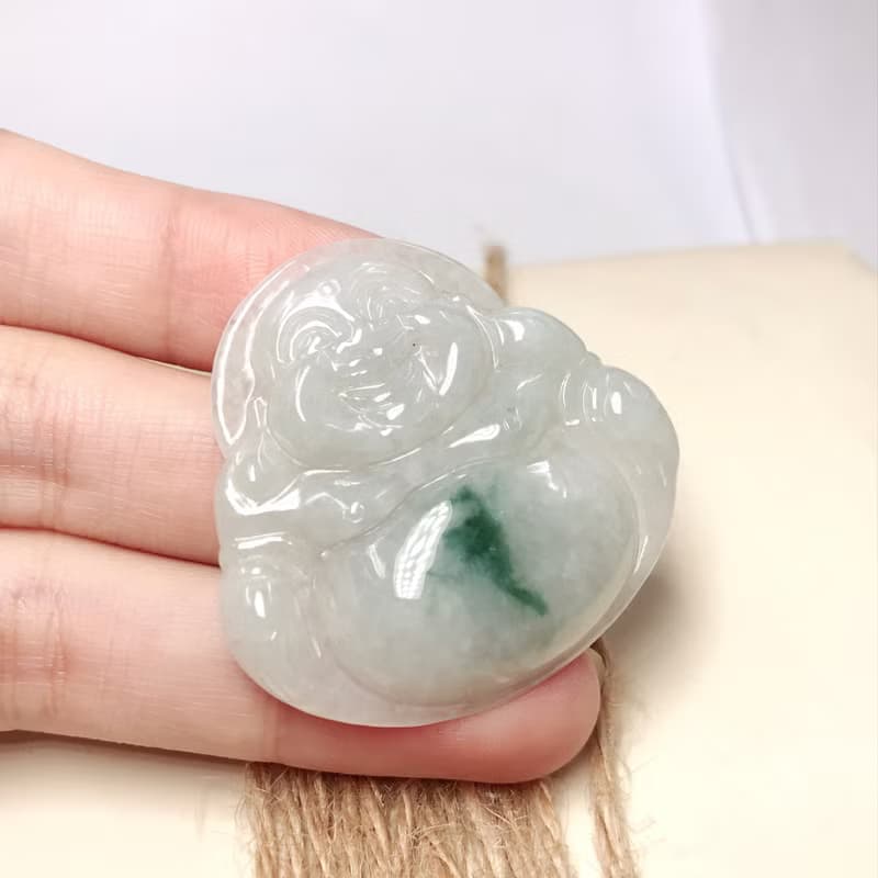 飄藍花翡翠彌勒佛 | 天然緬甸玉A貨翡翠 | 送禮