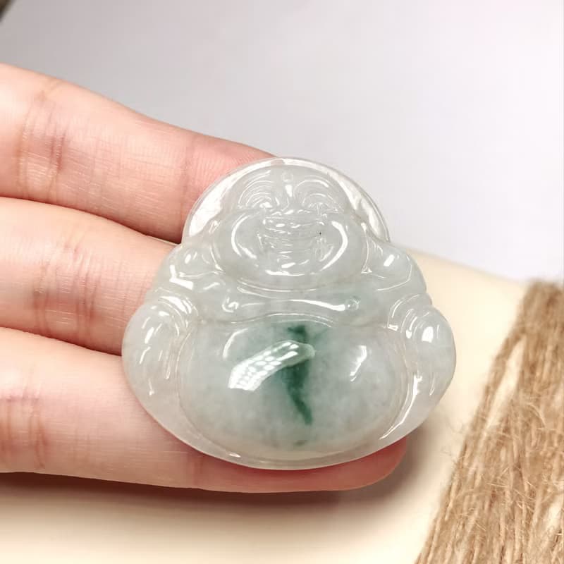 飄藍花翡翠彌勒佛 | 天然緬甸玉A貨翡翠 | 送禮