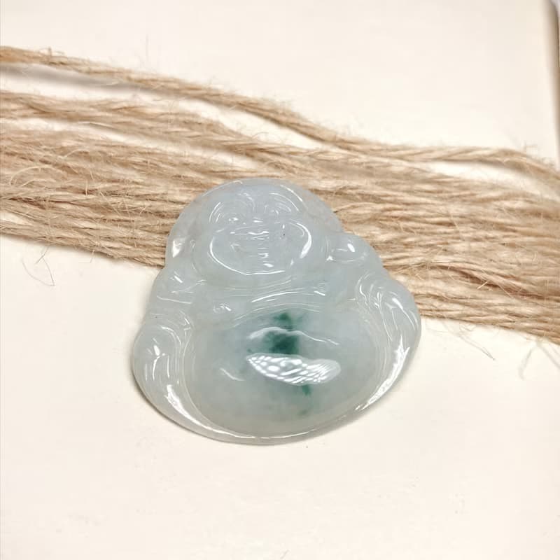飄藍花翡翠彌勒佛 | 天然緬甸玉A貨翡翠 | 送禮