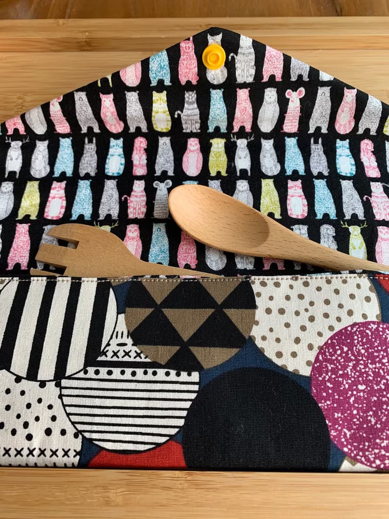 文青風環保筷袋 ~圈圈 吸睛黃 收納包.環保筷袋.手作餐具袋