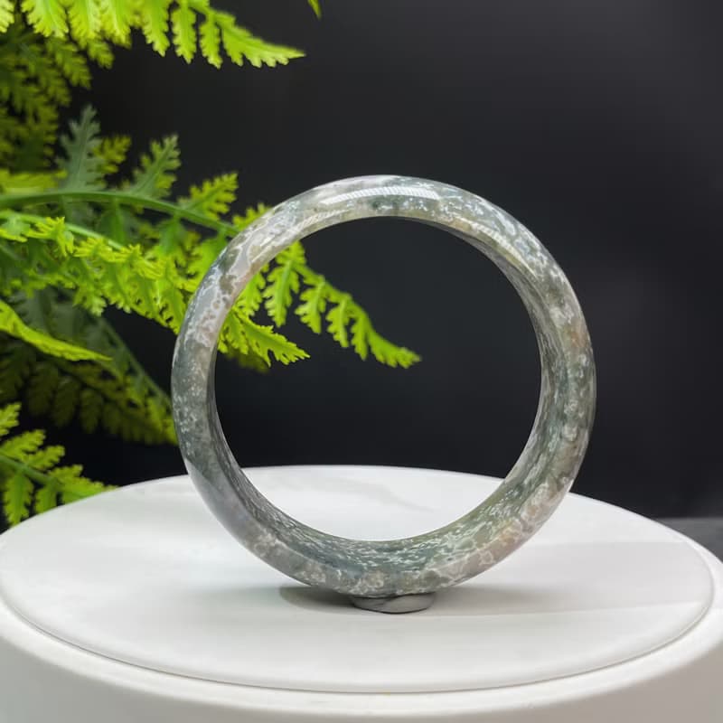 獨特水草瑪瑙手鐲 58MM 淺綠飄花苔蘚玉髓手環 清新怡人 樂觀向上