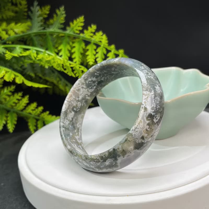 獨特水草瑪瑙手鐲 58MM 淺綠飄花苔蘚玉髓手環 清新怡人 樂觀向上