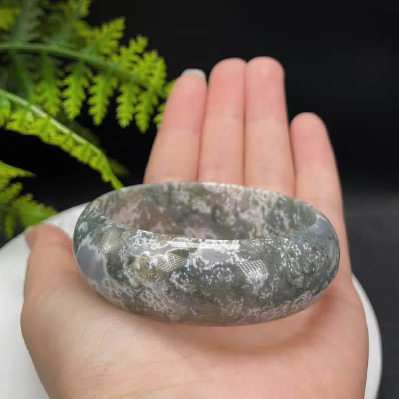 獨特水草瑪瑙手鐲 58MM 淺綠飄花苔蘚玉髓手環 清新怡人 樂觀向上