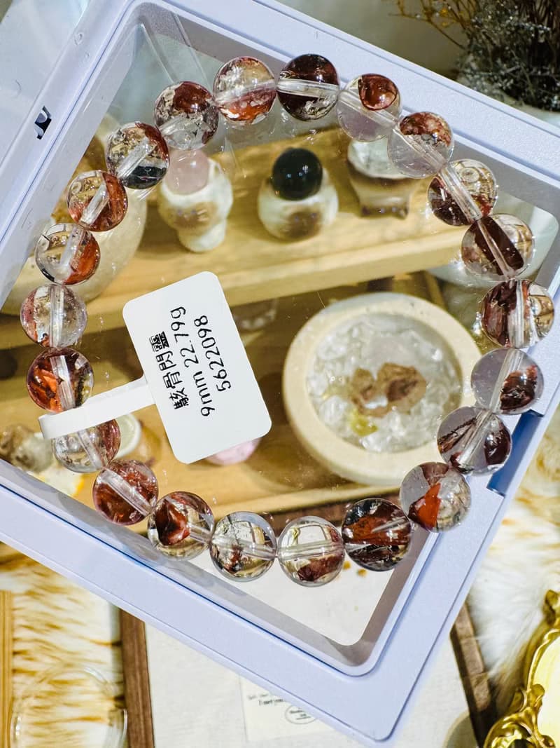 畢業級天然紅泥骸骨閃靈水晶9mm22.79g好運穩定情緒淨化洞察力