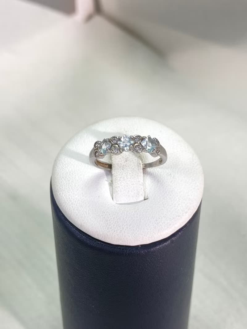 天然無優化海藍寶925銀排戒