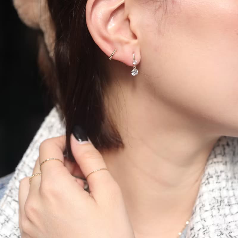 14K 四爪鑽墜耳針耳環
