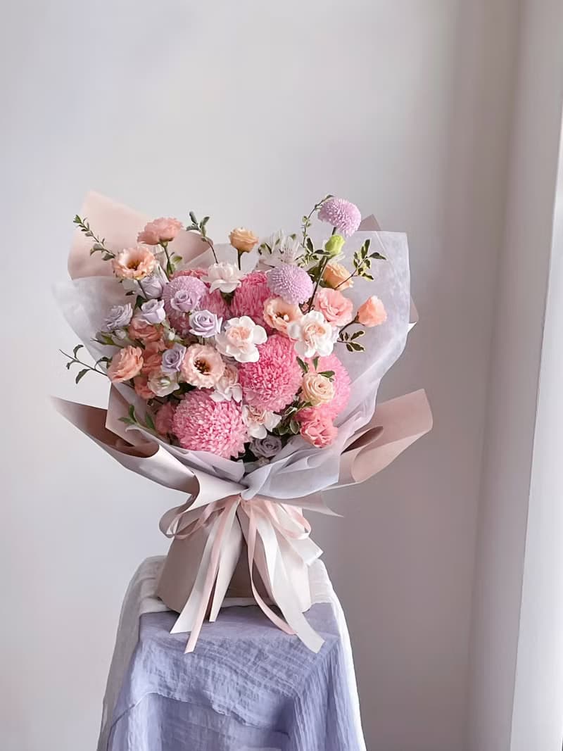 【鮮花】粉紫色牡丹菊康乃馨鮮花花束