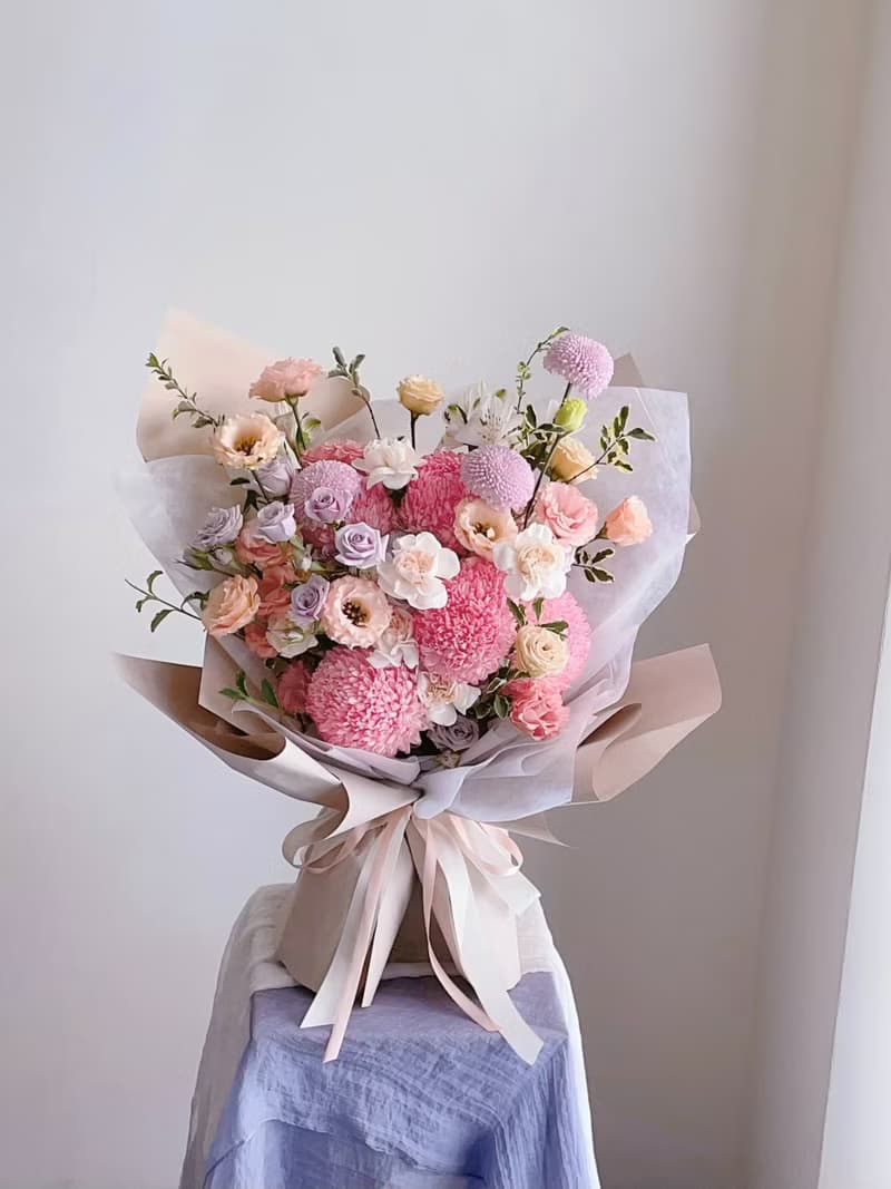 【鮮花】粉紫色牡丹菊康乃馨鮮花花束