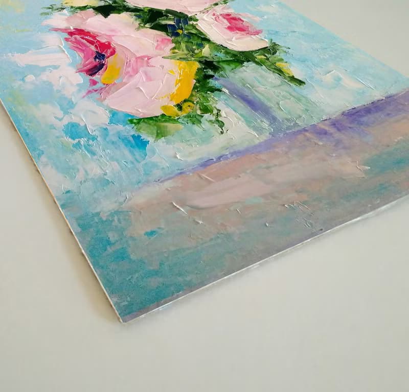 Pink Roses Bouquet Painting, Floral Wall Art, Flower Picture, Gift for Woman
