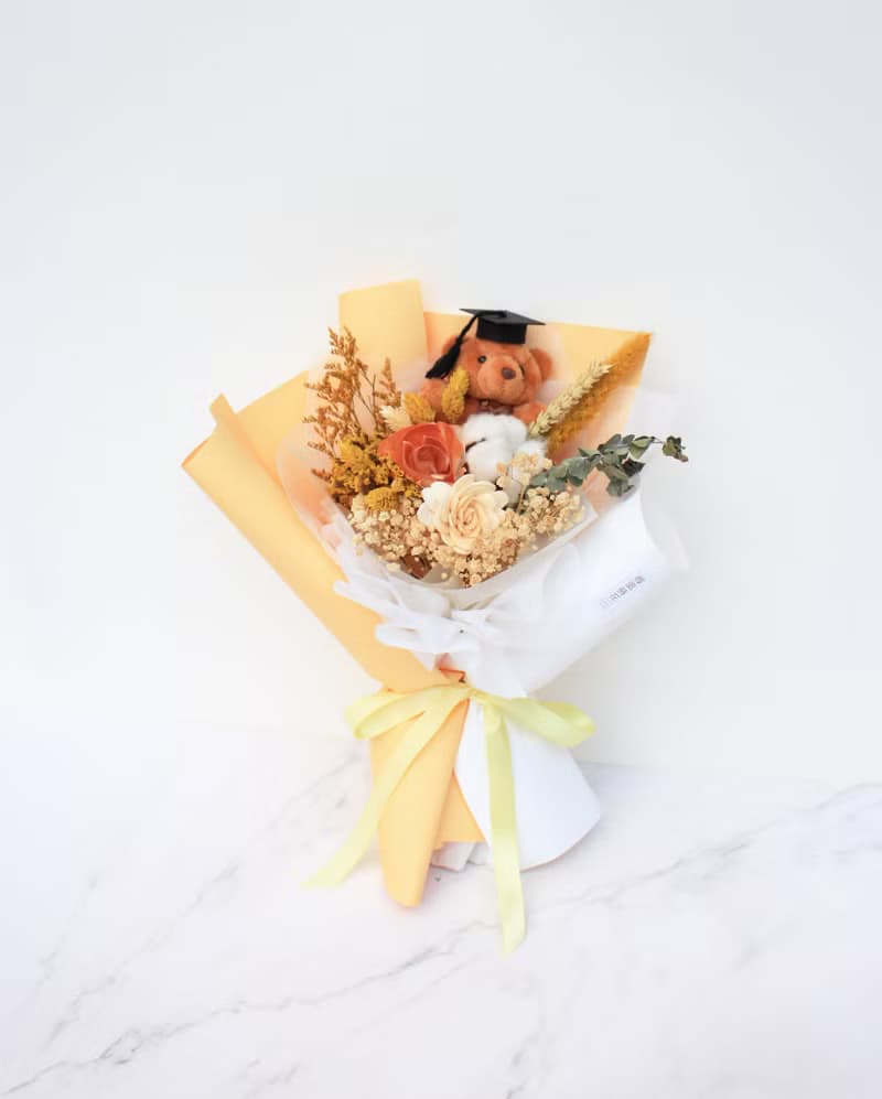 【暖光】黃色系畢業花束/ 乾燥花束/ 畢業熊花束