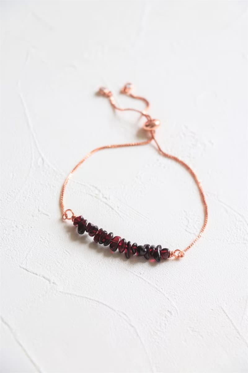 天然紅石榴石拉繩手鍊 玫瑰金粉晶手環 三色選 鍍金鍍銀鍍玫瑰金