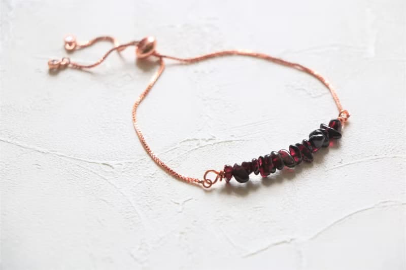 天然紅石榴石拉繩手鍊 玫瑰金粉晶手環 三色選 鍍金鍍銀鍍玫瑰金