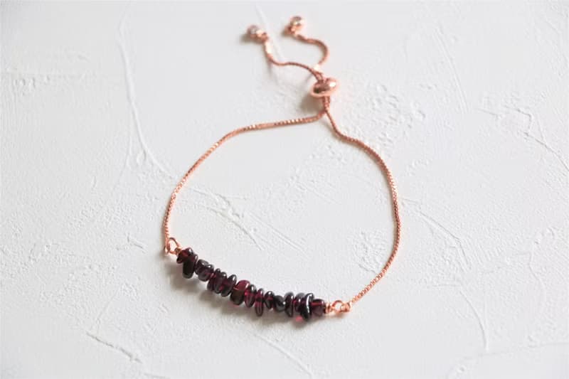天然紅石榴石拉繩手鍊 玫瑰金粉晶手環 三色選 鍍金鍍銀鍍玫瑰金
