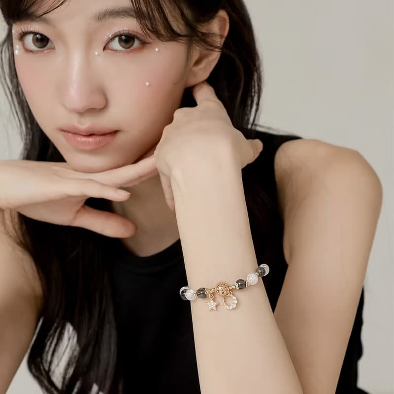 (避邪+防小人) 月蝕 | 黑髮晶 月光石 白水晶 | 天然水晶手鍊