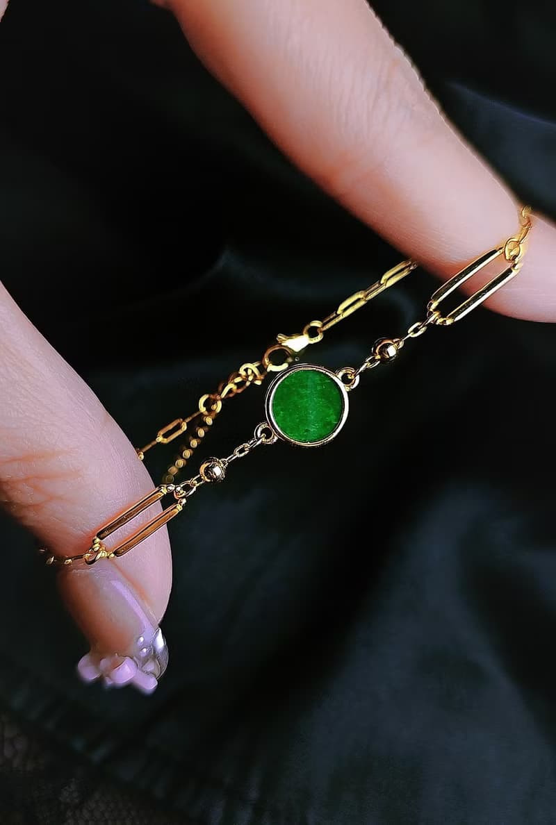 財富•高貴•時尚|歐美風圓無事牌|緬甸A貨翡翠純銀訂製款手鏈