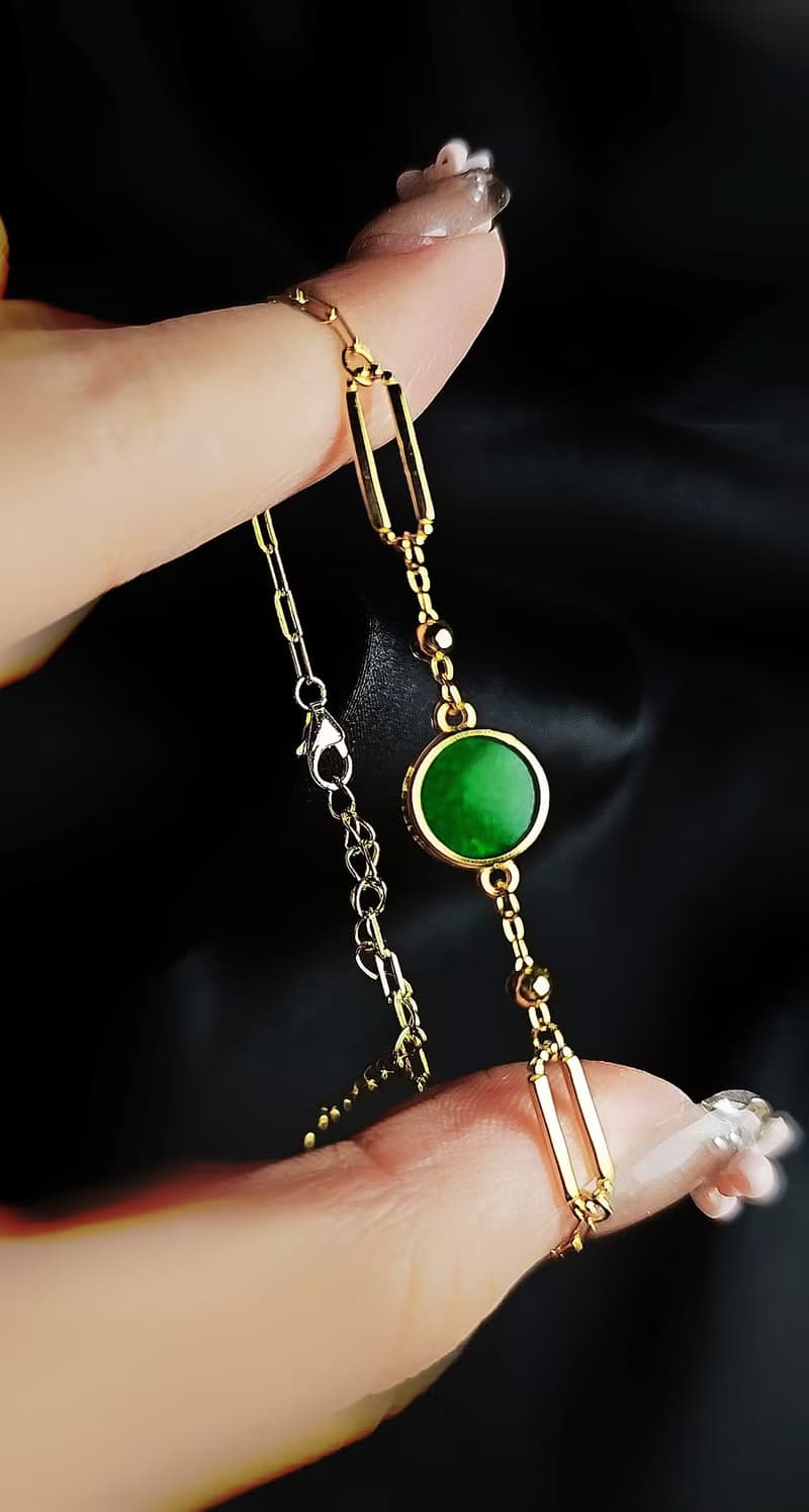 財富•高貴•時尚|歐美風圓無事牌|緬甸A貨翡翠純銀訂製款手鏈