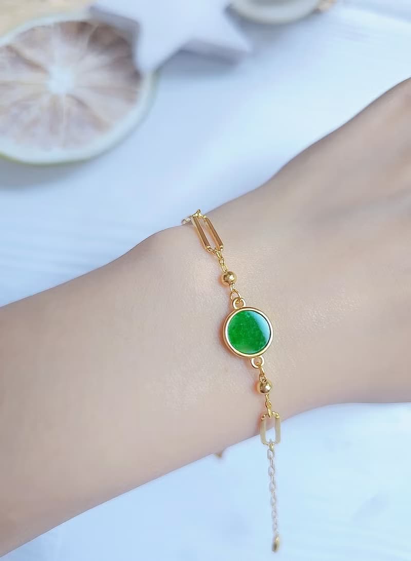 財富•高貴•時尚|歐美風圓無事牌|緬甸A貨翡翠純銀訂製款手鏈