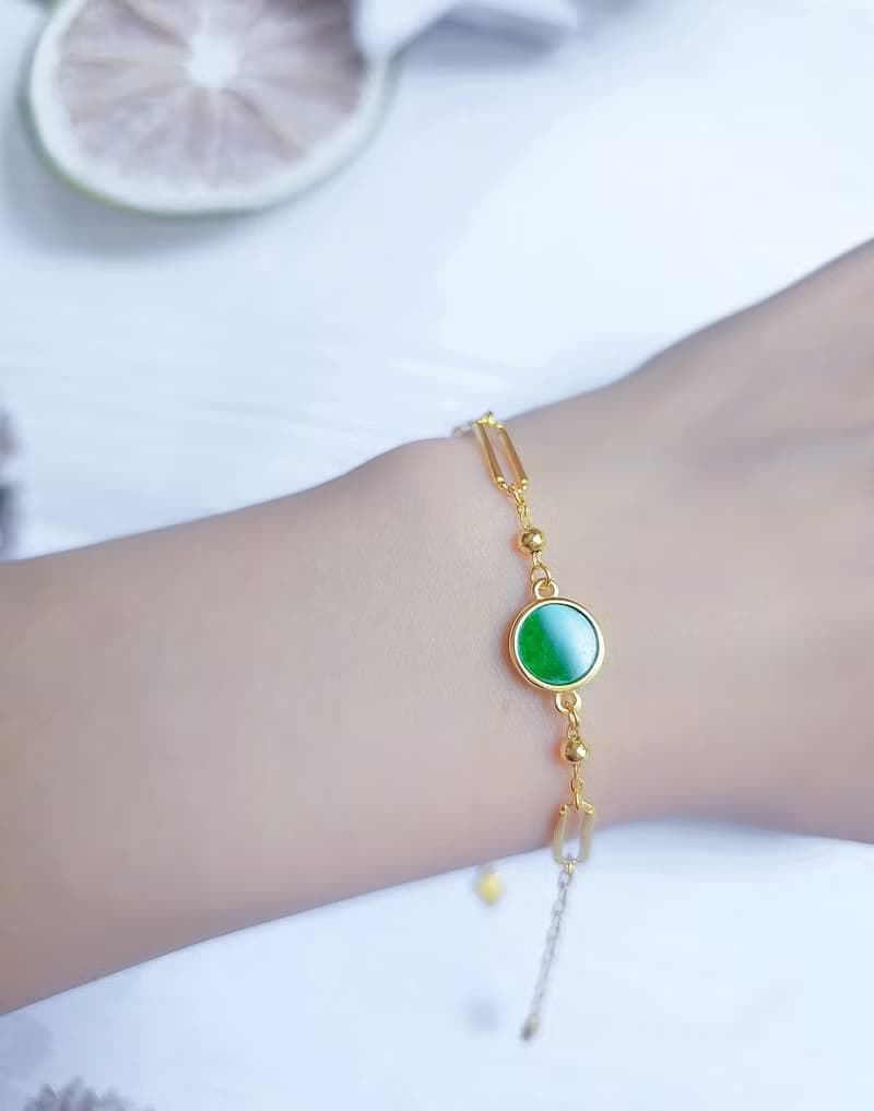 財富•高貴•時尚|歐美風圓無事牌|緬甸A貨翡翠純銀訂製款手鏈
