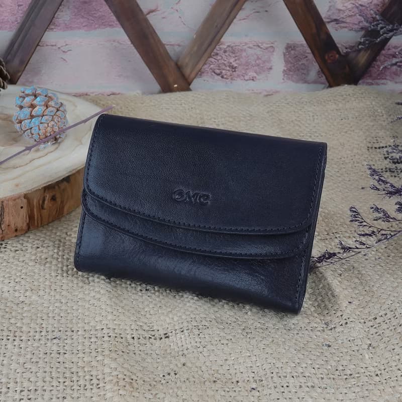 義大利植鞣革雙層蓋活頁牛皮中夾(深藍)