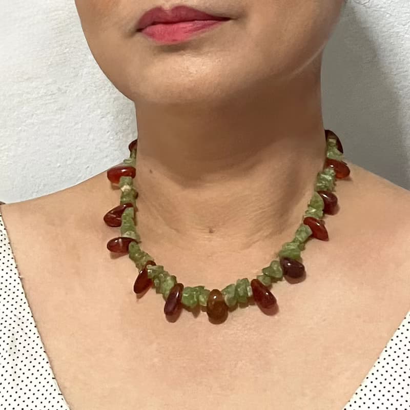 Peridot and Agate  minimalist healing gemstone Necklace 給媽媽的幸運石項鍊