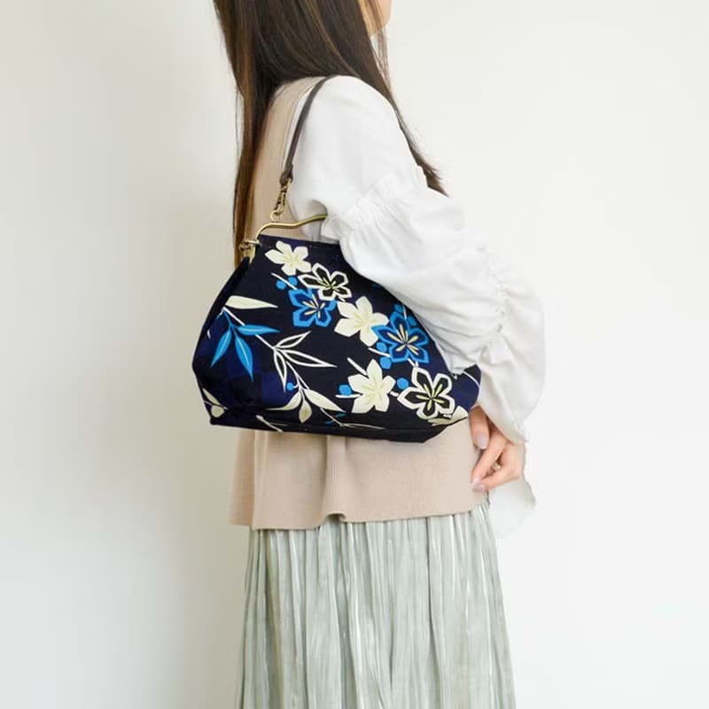 横長ベンリーがま口バッグ いちまつうめ 【 日本製 】ハンドバッグ Frame Bag