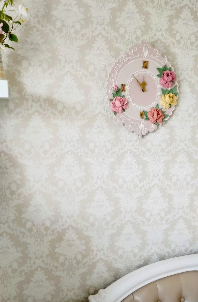 掛鐘 Wall clock with roses Pink Flower clock Silent wall clock for bedroom Gift
