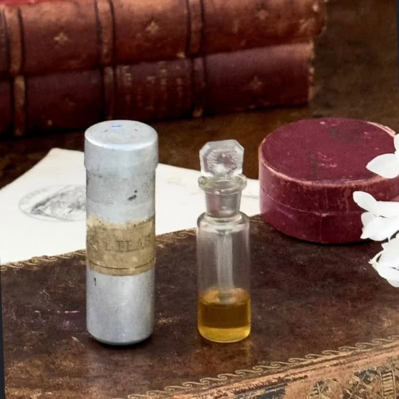 50071-罕見法國古董小香水瓶含鋁質保護盒
