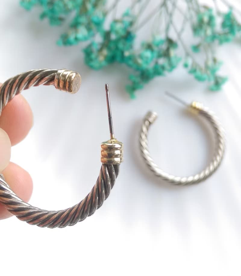 Vintage Jewelry 西洋古董飾品 銀色調 簡約 扭旋C圈 針式耳環