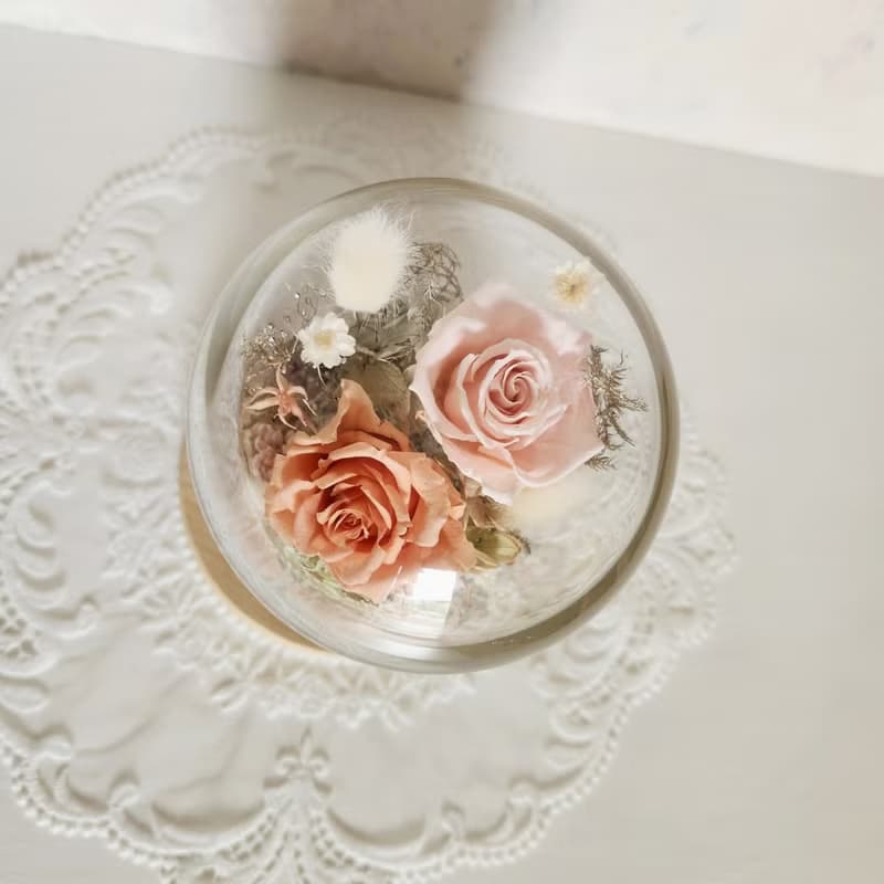 玻璃花鐘 粉橘金色系 永生玫瑰 節日禮物 生日禮物