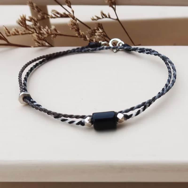 【水晶蠟繩系列】直管黃水晶x黑瑪瑙x紫水晶 極細蠟繩手鍊