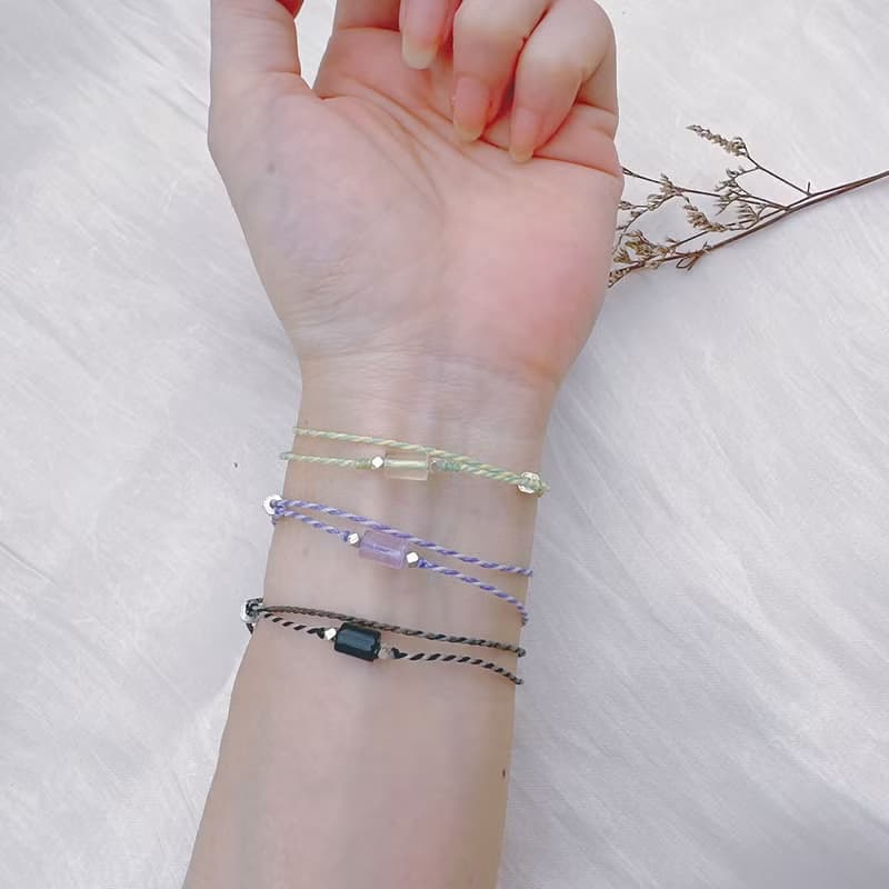 【水晶蠟繩系列】直管黃水晶x黑瑪瑙x紫水晶 極細蠟繩手鍊