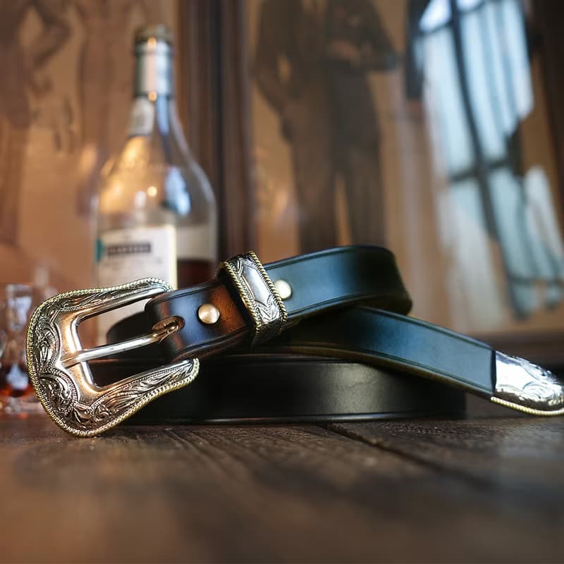 【男女皆宜】美式騎兵腰帶 鍍銀雕花皮帶 西部牛仔褲帶 牛皮 禮物