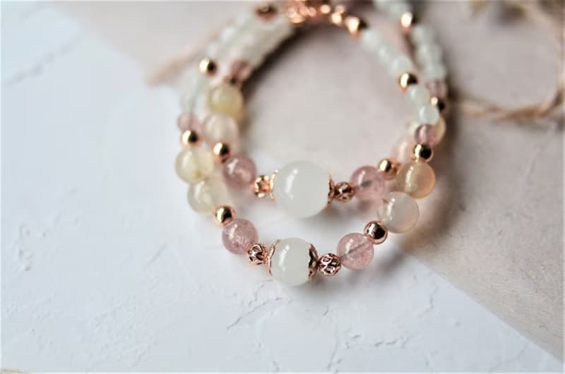 月光下櫻花飄落 - 銅鍍玫瑰金半寶石母乳手鍊 (親子手鍊)