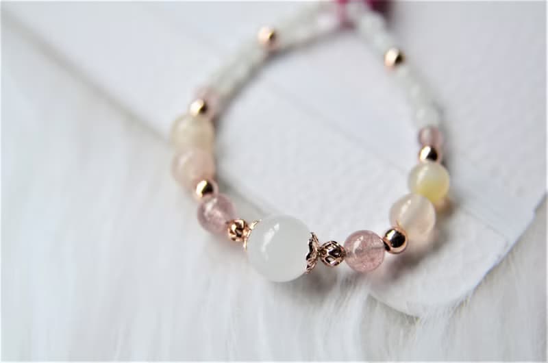 月光下櫻花飄落 - 銅鍍玫瑰金半寶石母乳手鍊 (親子手鍊)