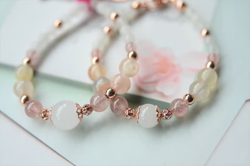 月光下櫻花飄落 - 銅鍍玫瑰金半寶石母乳手鍊 (親子手鍊)