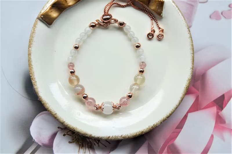 月光下櫻花飄落 - 銅鍍玫瑰金半寶石母乳手鍊 (親子手鍊)