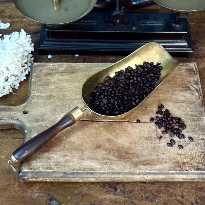 50726-迷人法國古董木柄黃銅大鏟