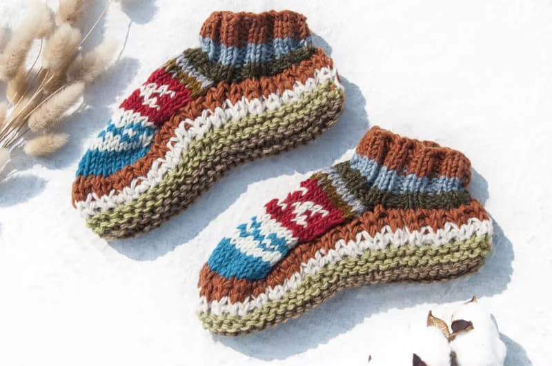 歐洲風鉤織襪 手織純羊毛針織襪/內刷毛條紋襪/羊毛鉤織長襪/保暖毛襪 聖誕禮物 情人節禮物 交換禮物 生日禮物-栗子蛋糕