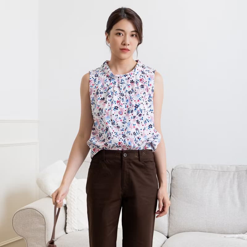 【MEDUSA】小立圓領粉藍小花背心上衣(M-XL) | 女休閒上衣