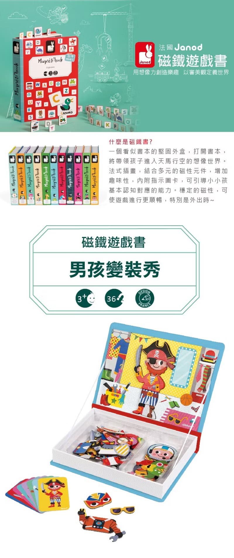 法國Janod  磁鐵遊戲書-男孩變裝秀