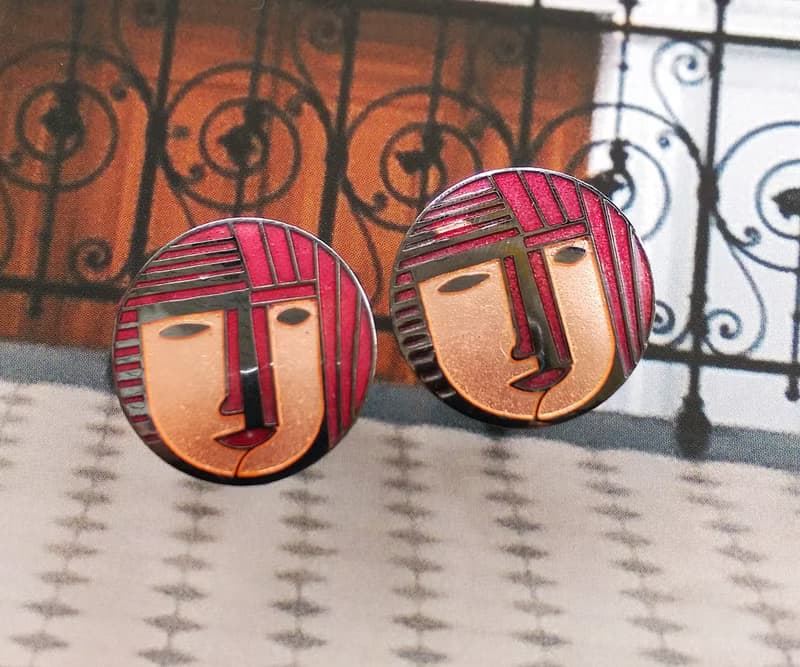 Vintage Jewelry 西洋古董飾品 景泰藍 紅髮 人物 針式耳環