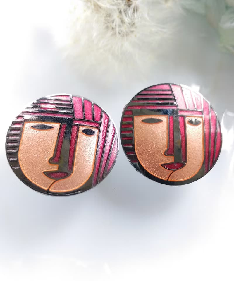 Vintage Jewelry 西洋古董飾品 景泰藍 紅髮 人物 針式耳環