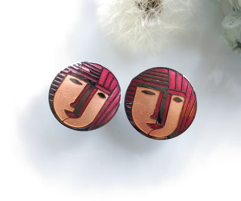 Vintage Jewelry 西洋古董飾品 景泰藍 紅髮 人物 針式耳環