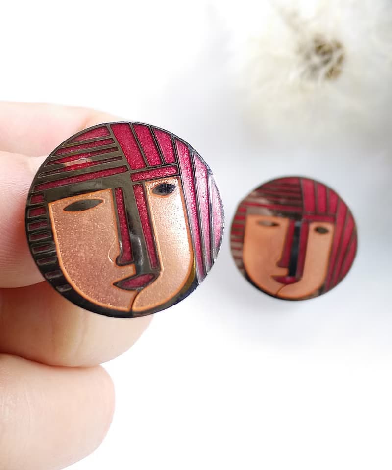 Vintage Jewelry 西洋古董飾品 景泰藍 紅髮 人物 針式耳環