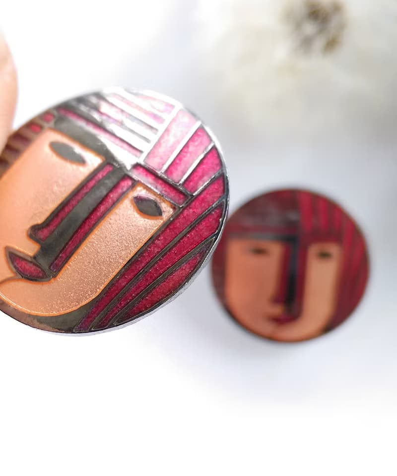 Vintage Jewelry 西洋古董飾品 景泰藍 紅髮 人物 針式耳環
