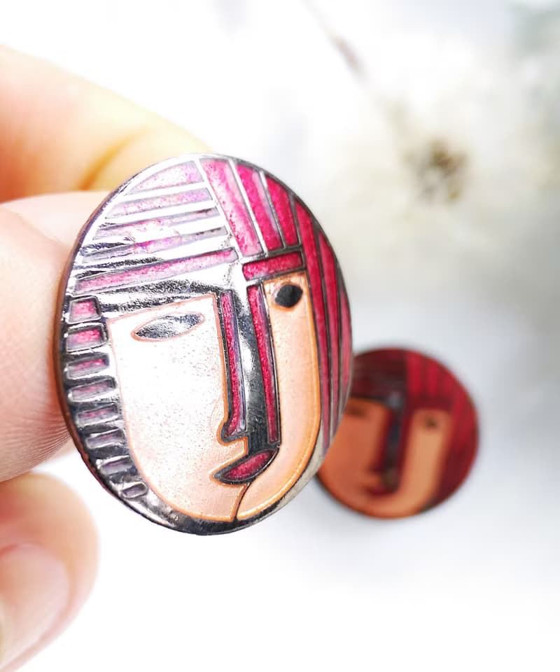 Vintage Jewelry 西洋古董飾品 景泰藍 紅髮 人物 針式耳環