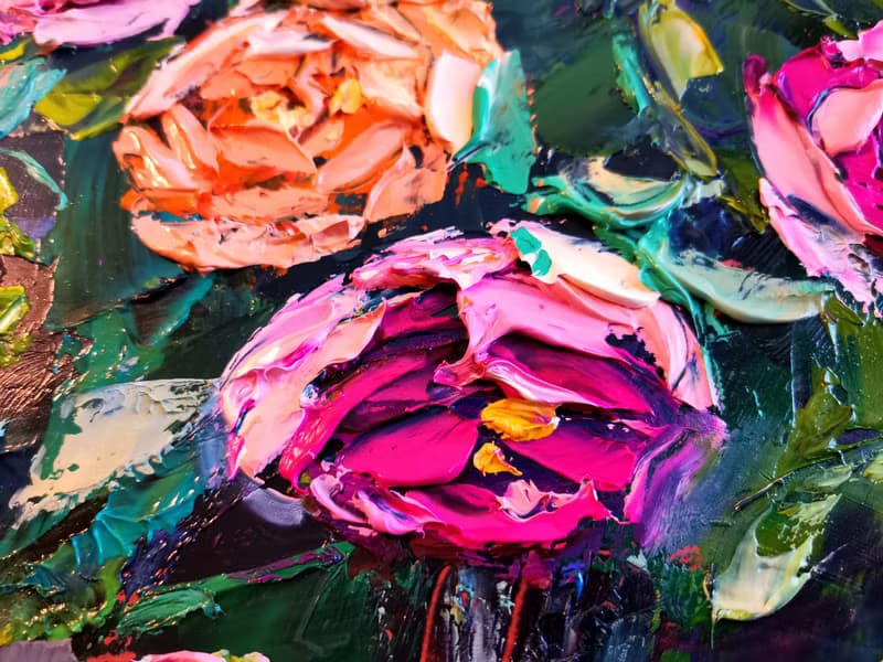Pink Yellow Roses Flower Bouquet Vase Oil Painting Impasto Original ArtistSvinar