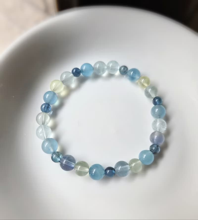 海藍寶  葡萄石 淡藍螢石 水晶手鍊