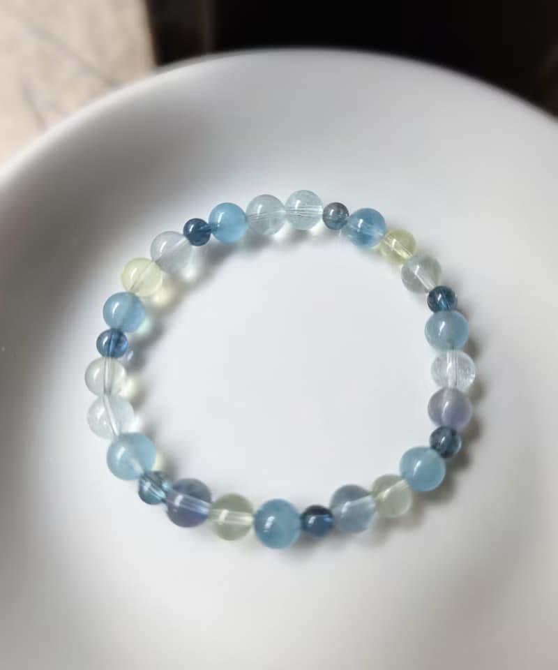 海藍寶  葡萄石 淡藍螢石 水晶手鍊